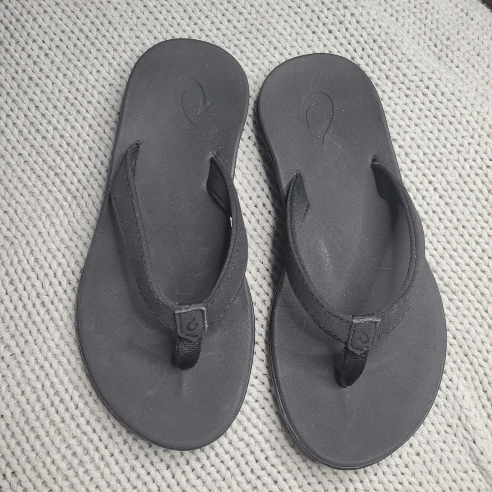 OluKai Ho'opio Girls Flip Flop Sandals Black Water Resistant US G13 EUR 32